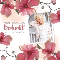 Communie Fotohouder Meike   Roze Magnolia illustratie Voorkant