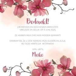 Communie Fotohouder Meike   Roze Magnolia illustratie Achterkant