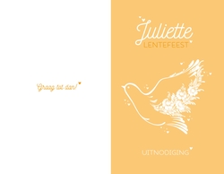 Communie Uitnodiging Juliette   Mooie decoratieve duif Achterkant/Voorkant