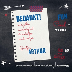 Communie Fotohouder Arthur   Krijtbord met doodle art Achterkant