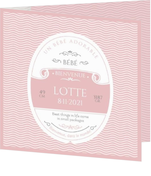 Faire-part de naissance - Mini Tonic rose AVA3022F