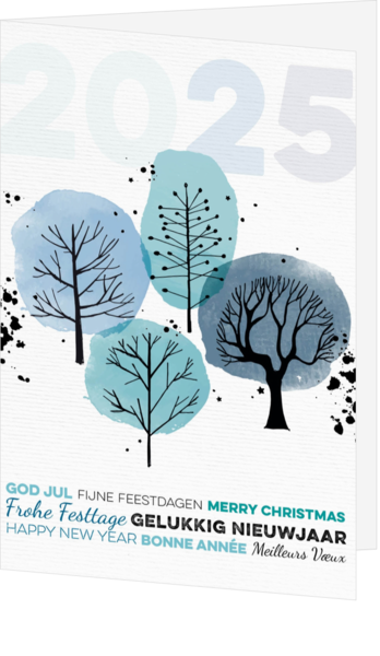 Kerstkaart - Waterverf bomen 2025