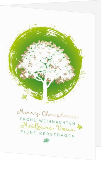 Kerstkaart - Groene cirkel met boom