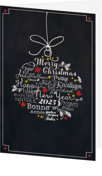 Kerstkaart - Krijtbord met typografische kerstbal