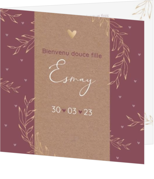 Faire-part de naissance Esmay - Brindilles dorées avec kraft