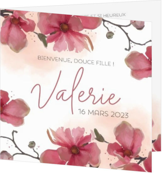 Faire-part de naissance Valerie - Magnolia rose