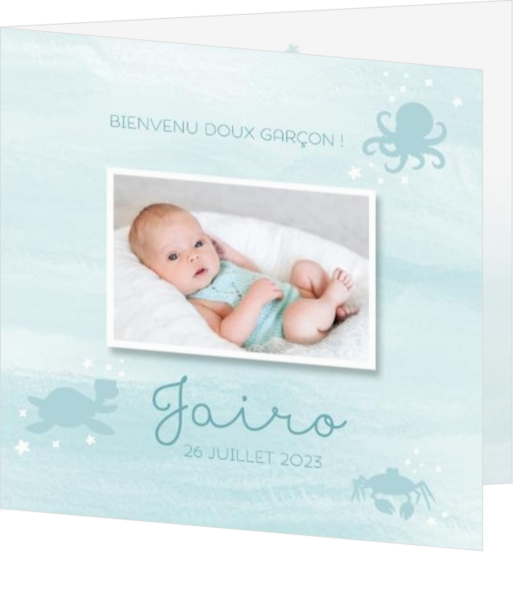 Faire-part de naissance Jairo - Carte photo du monde sous-marin