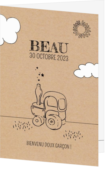 Faire-part de naissance Beau - Dessin au trait tracteur