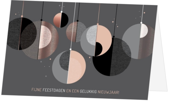 Kerstkaart - Geometrische kerstballen op antraciet