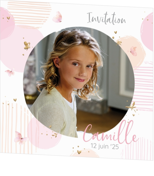 Invitation à la communion Camille - Cercles et papillons