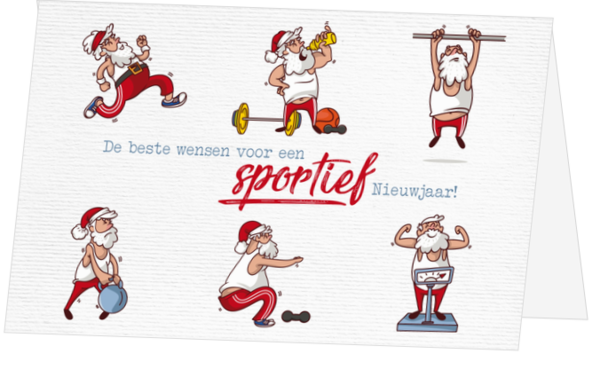 Kerstkaart - Grappige sportieve Kerstman