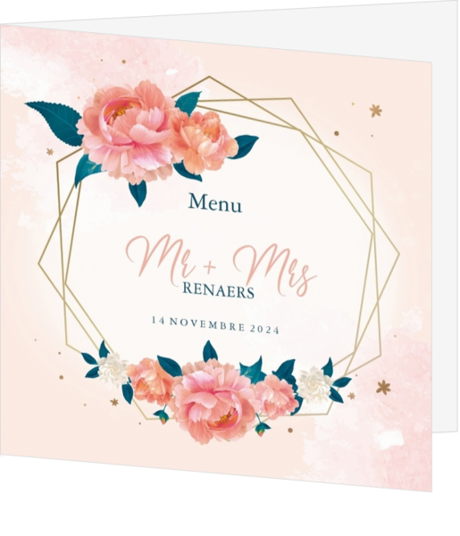 Menu de mariage - Fleurs aquarelles avec cadre