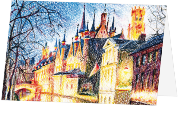 Kunst Kerstkaart - Tekening Brugge