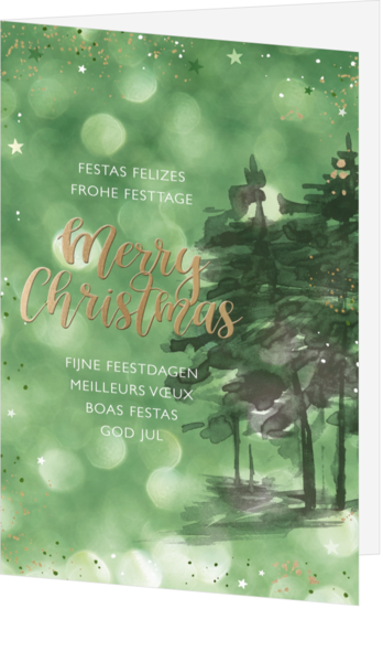 Kerstkaart - Groene aquarel kerstbomen