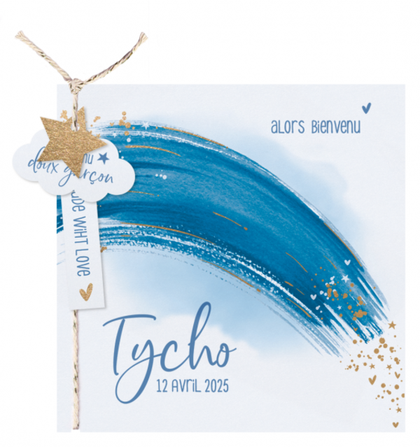 Faire-part de naissance Tycho - Arc-en-ciel bleu