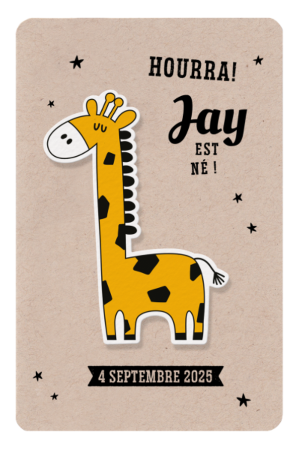 Faire-part de naissance Jay - Girafe sur kraft