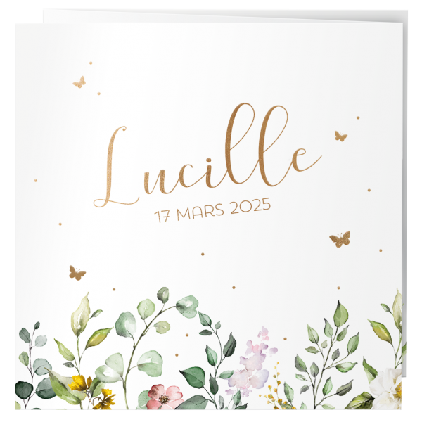 Faire-part de naissance Lucille - Aquarelle verte avec foile d'oré