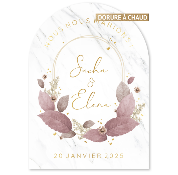 Faire-part de mariage - Ovale avec feuilles