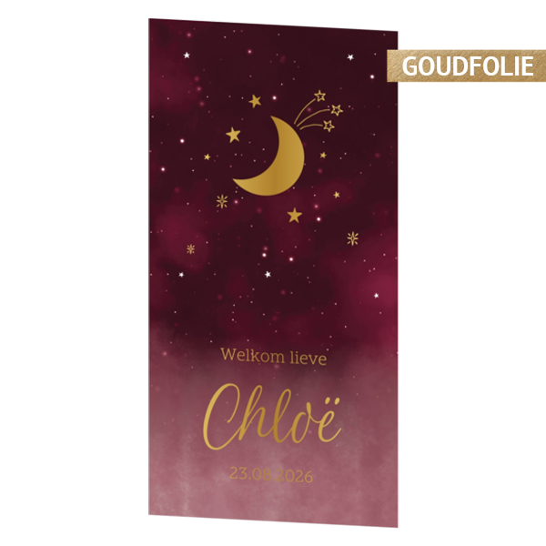 Geboortekaart Chloë - Sterrennacht wijnrood