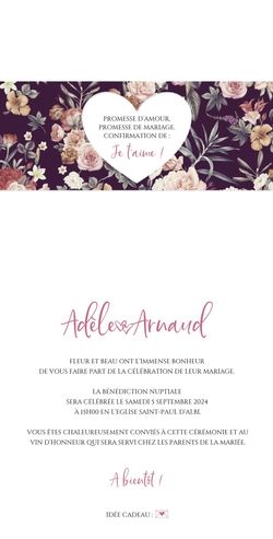 Faire part de mariage   Carte classique avec fleurs Intérieur