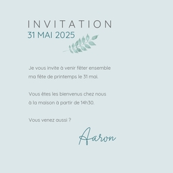 Communion Invitation Aaron   Polaroid avec feuillets sur fond vert Verso