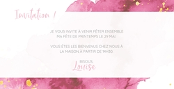 Communion Invitation Louise   Aquarelle rose Verso