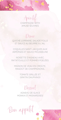 Communion Menu Louise   Aquarelle rose Verso