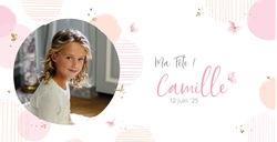 Porte photo de communion Camille   Cercles et papillons Recto