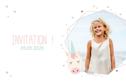 Communion Invitation Joelle   Hexagone avec licorne Recto