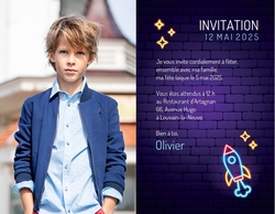 Communion Invitation Olivier   Fusée au néon Intérieur