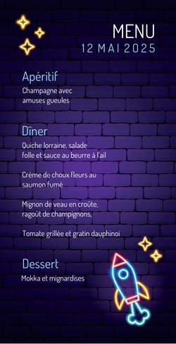 Communion Menu Olivier   Fusée au néon Verso