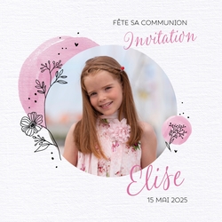 Invitation à la communion Elise   Dessin au trait d’une fleur Recto