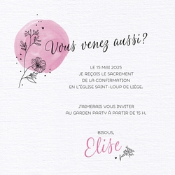 Invitation à la communion Elise   Dessin au trait d’une fleur Verso