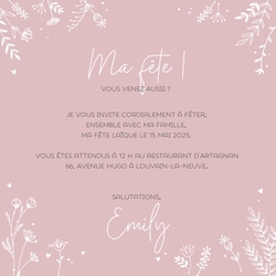 Communion Invitation Emily   Bordure florale Verso