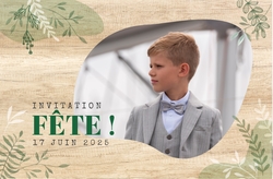 Communion Invitation Jules   Branches sur bois Recto