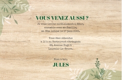 Communion Invitation Jules   Branches sur bois Verso