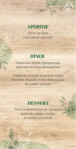 Menu de communion Jules   Branches sur bois Verso