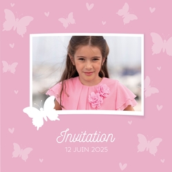 Communion Invitation Camille   Papillons Recto