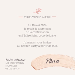 Communion Invitation Nina   Coup de pinceau à peinture Verso