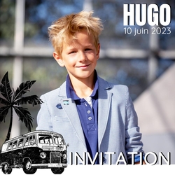 Communion Invitation Hugo   Camionette VW Recto