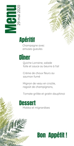 Communion Menu Henri   Fougères vert Verso