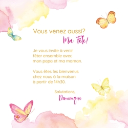 Communion Invitation Dominique   Papillons colorés Verso