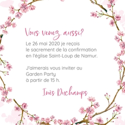 Communion Invitation Inès   Fleurs de printemps roses Verso