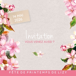 Communion Invitation Lizy   Fleurs roses Recto