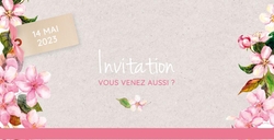 Communion Invitation Lizy   Fleurs roses Recto