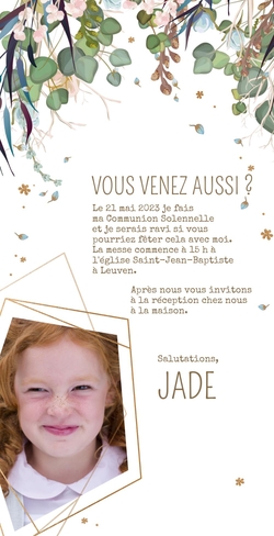 Communion Invitation Jade   Aquarel et pentagone Verso