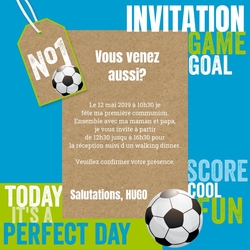 Invitation communion   thème football bleu 164630BFA Verso