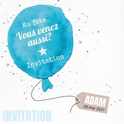 Invitation conviviale avec ballon bleu 157644F Recto