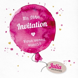 Invitation conviviale avec ballon rose 157643F Recto