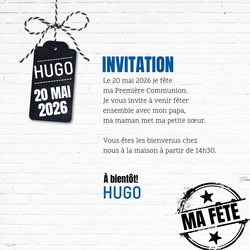 Invitation cool avec étiquette noire et mur blanc en arrière plan 157642F Verso